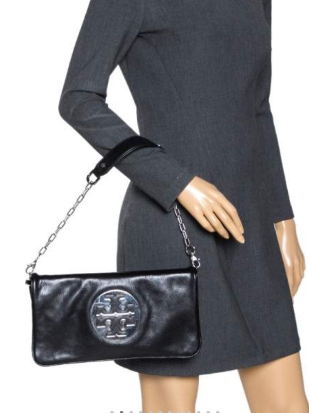 Tory Burch Fold Over Black Reva Clutch/Shoulder Bag